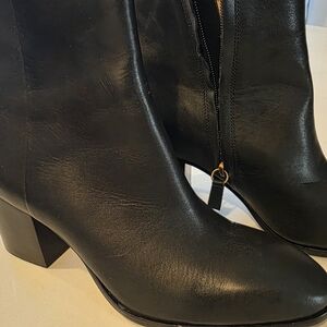 J. Crew Black Leather Mid-Heel Ankle Boots